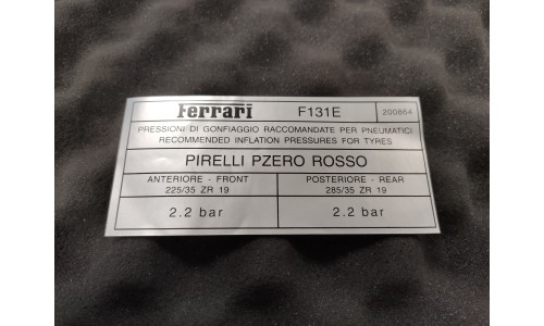 ETIQUETTE PRESSION DES PNEUS PIRELLI FERRARI F430 (200864)