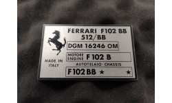 Plaque Châssis Ferrari F102 BB 512 /BB (PCF512BB)