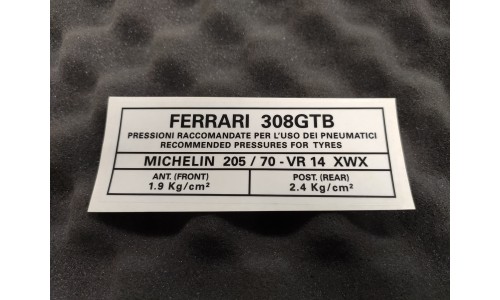 Sticker de Vitre Pression d'Air des Pneus Ferrari 308 GTB (FST)